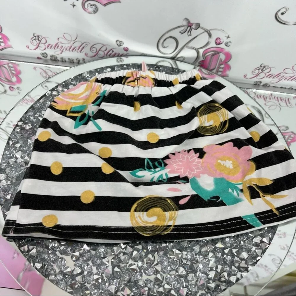 Skirt kids bow ribbon flowers Striped Floral Kids Skirt stretchy waist bow